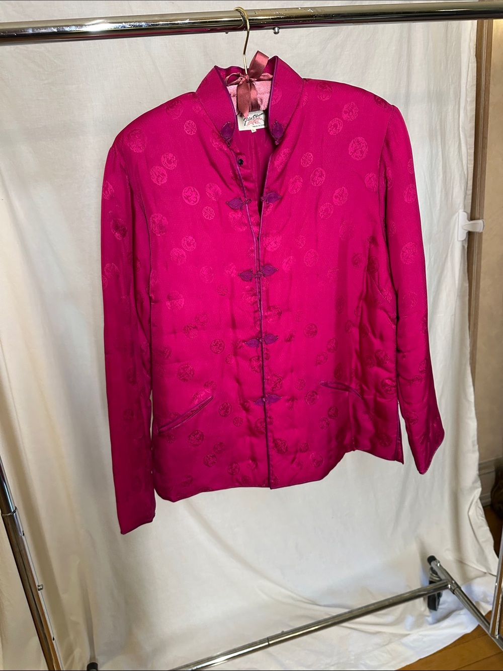 Women’s Pink Mandarin Collar Satin Jacket